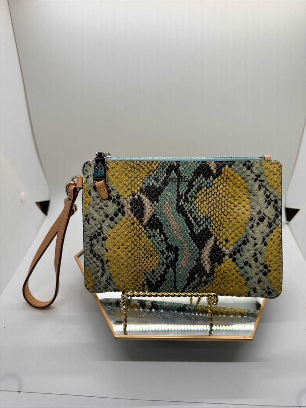 Cole Haan Yellow, Teal & Tan Snake-Print Wristlet